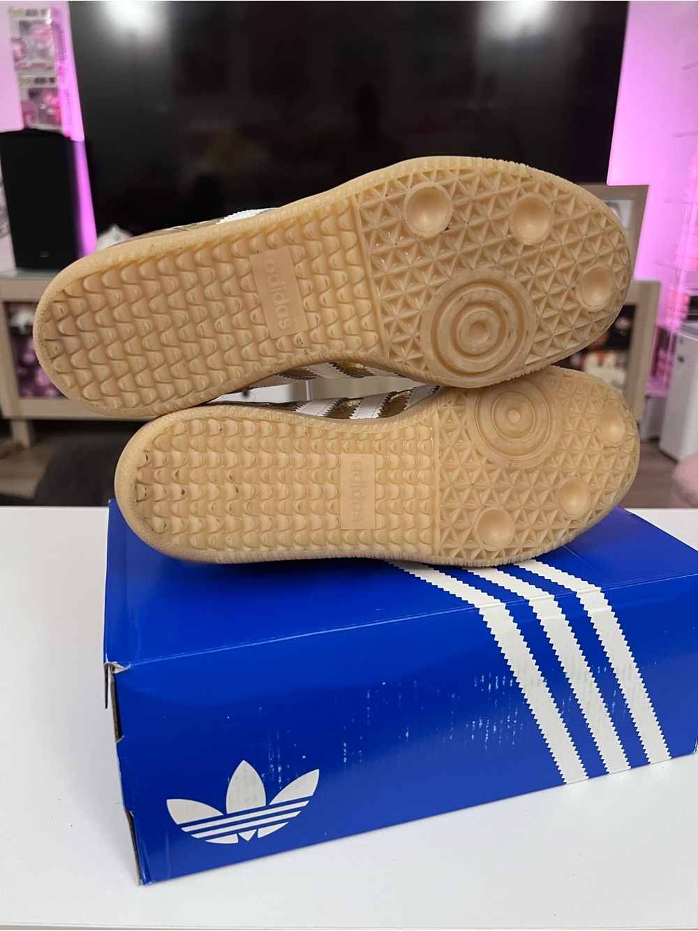 adidas Gold Metallic Samba Sneakers with White Stripes - Picture 7 of 7